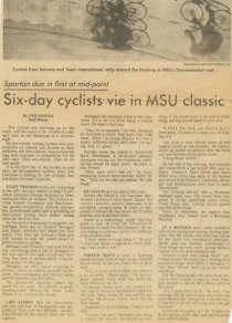 State News article from April 1980 6-day Madison races