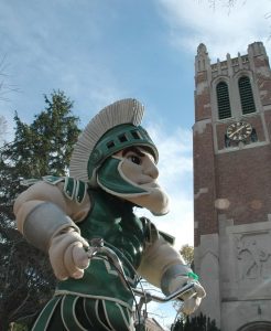Sparty on bike - Beaumont Tower