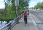 The group riding over the Bogue St. bridge which presents some unique safety challenges.